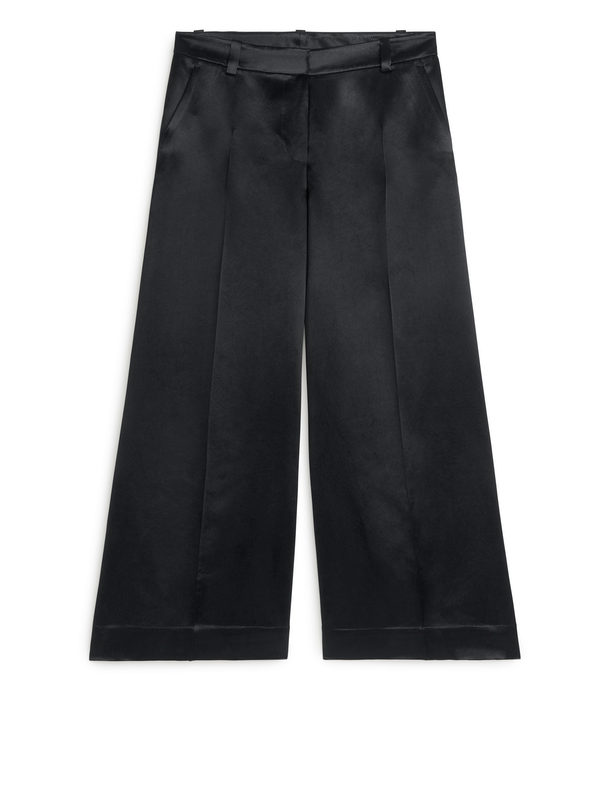 ARKET Wide-leg Satin Trousers Charcoal Black