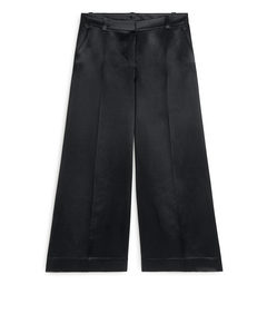Wide-leg Satin Trousers Charcoal Black