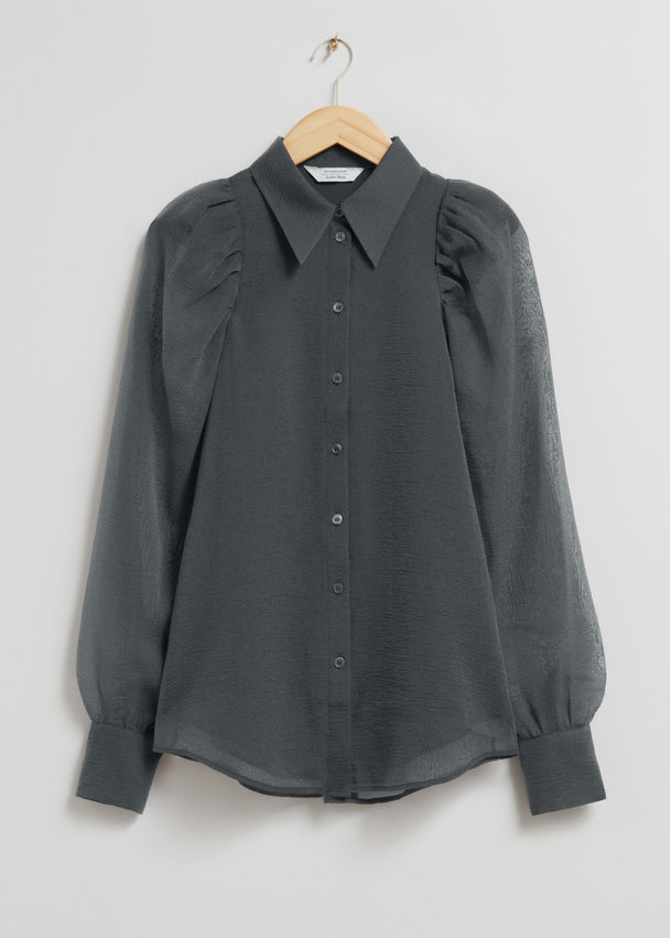 & Other Stories Puff Sleeve Blouse Dark Grey