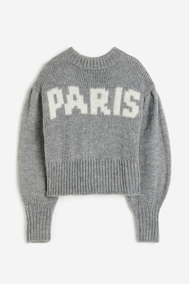 H&M Pullover mit Ballonärmeln Grau/Paris