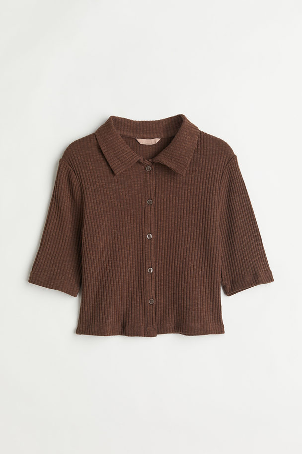 H&M Geripptes Shirt Dunkelbraun