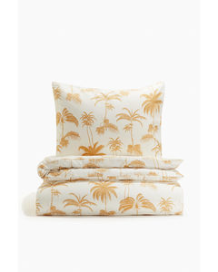 Patterned Single Duvet Cover Set Yellow/palm Trees