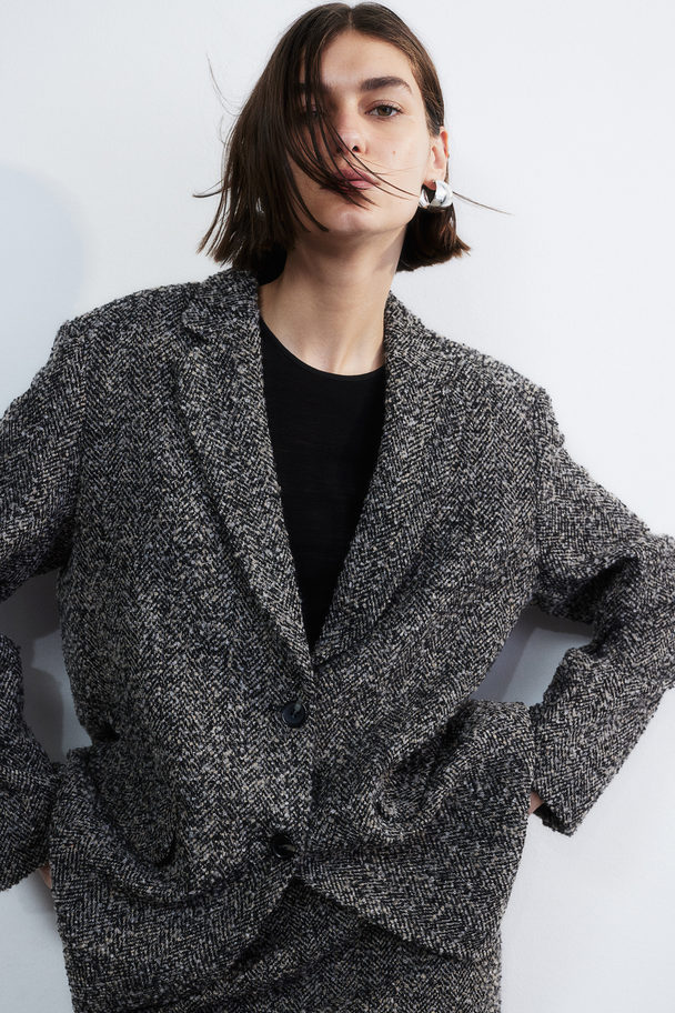 H&M Oversized Blazer Grey/herringbone-patterned