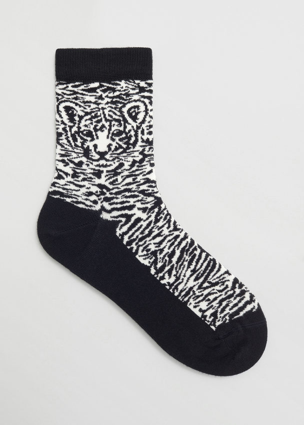 & Other Stories Tiger Motif Socks Black/cream