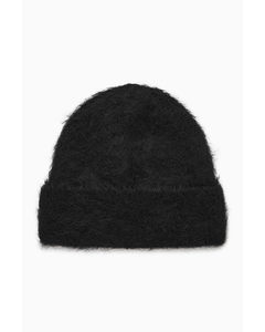 Textured Knitted Beanie Hat Black