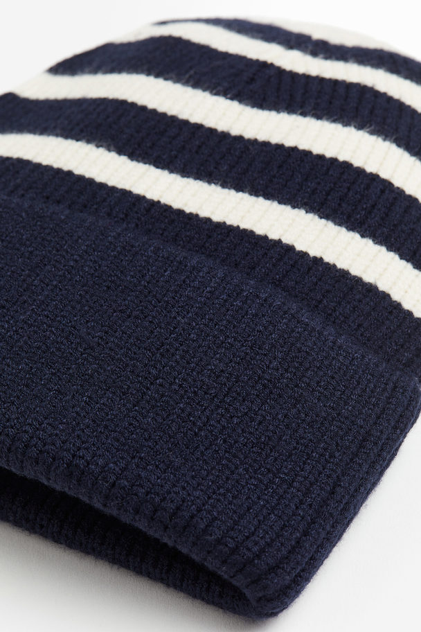 H&M Rib-knit Hat Navy Blue/striped