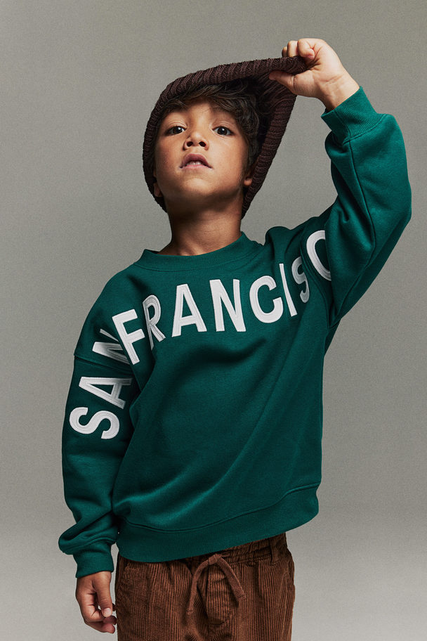 H&M Oversized Sweatshirt Dark Green/san Francisco