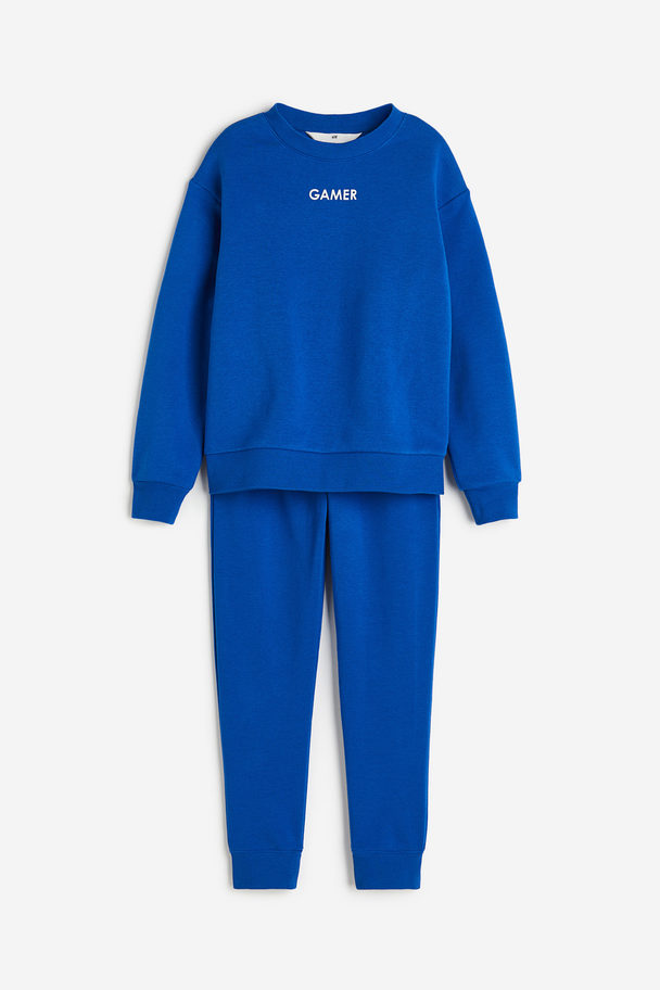 H&M 2-piece Sweatshirt Set Bright Blue/gamer
