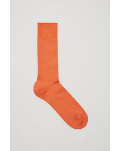 Ribbed Mercerised Cotton Socks Orange