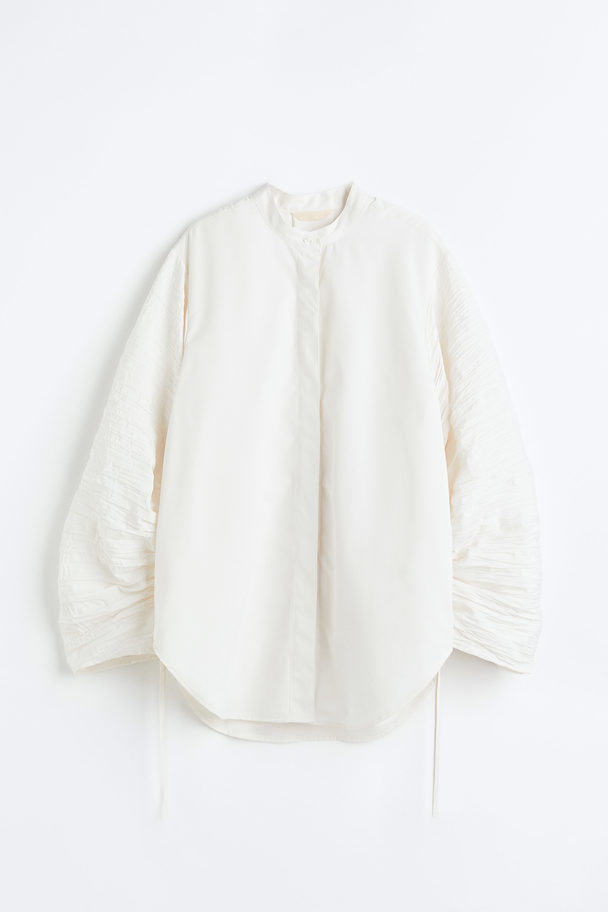 H&M Oversized Bluse mit gerafften Ärmeln Weiß