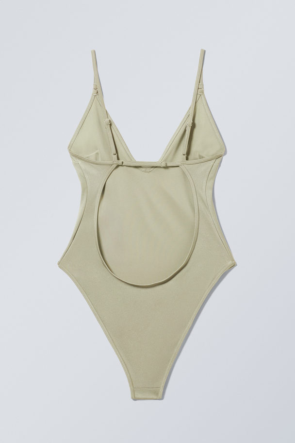 Weekday Open Back Swimsuit Light Khaki Green