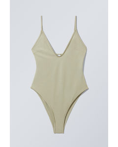 Open Back Swimsuit Light Khaki Green