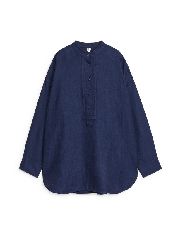 ARKET Pop-over Linen Shirt Indigo Blue