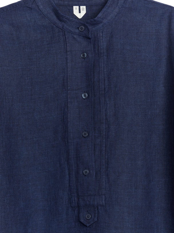 ARKET Pop-over Linen Shirt Indigo Blue