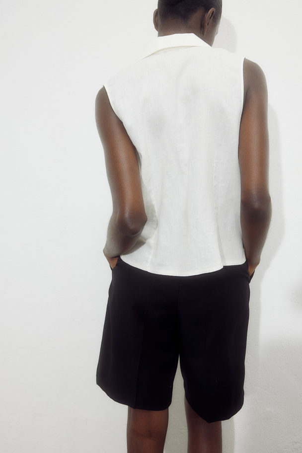 H&M Sleeveless Linen-blend Shirt White