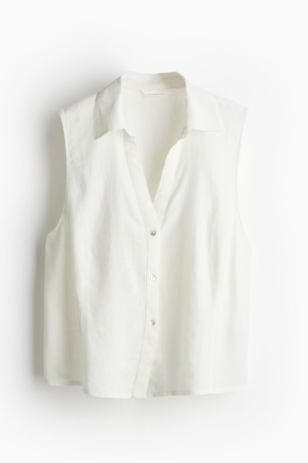 H&M Sleeveless Linen-blend Shirt White