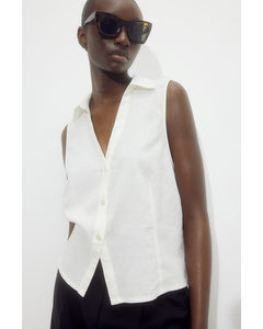 Sleeveless Linen-blend Shirt White