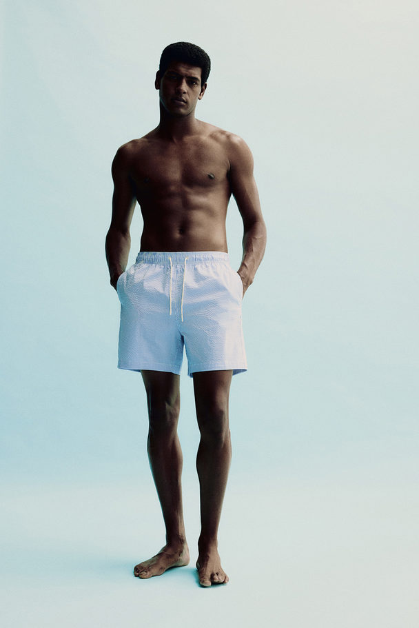 H&M Seersucker Swim Shorts Blue/striped