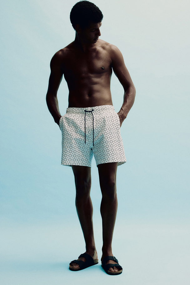 H&M Seersucker Swim Shorts White/patterned