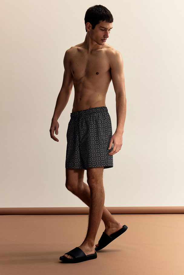 H&M Seersucker Swim Shorts Black/patterned