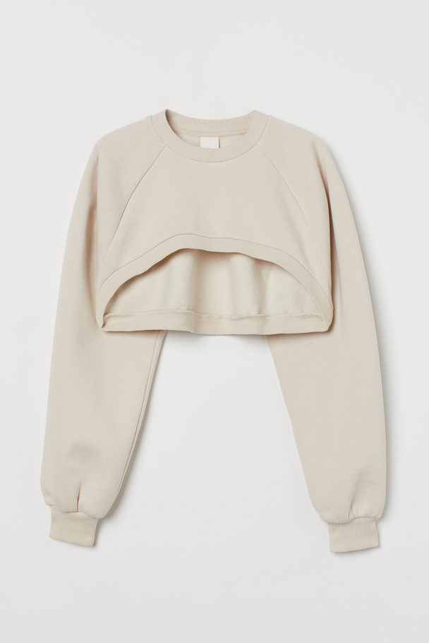 H&M Cropped Sweatshirt Hellbeige