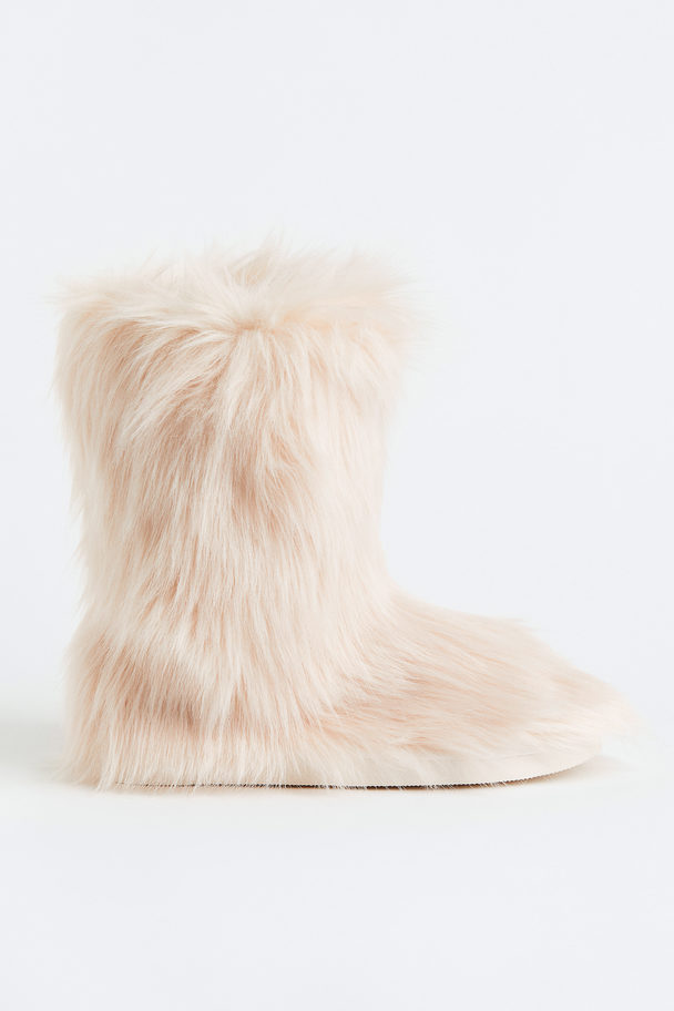 H&M Warm-lined Fluffy Boots Cream