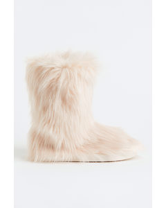 Warm-lined Fluffy Boots Cream