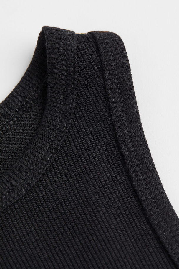 H&M Ribbed Cotton Vest Top Black