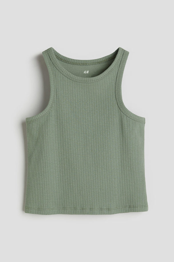 H&M Ribbed Cotton Vest Top Khaki Green