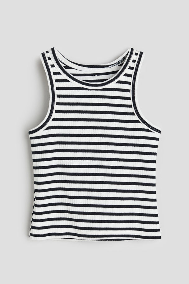 H&M Ribbet Tanktop I Bomuld Sort/hvidstribet