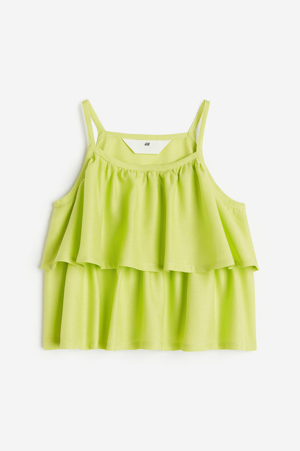 H&M Bluse Med Volanger Limegrønn