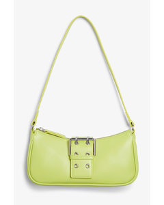 Faux Leather Hand Bag With Buckle Lime Green