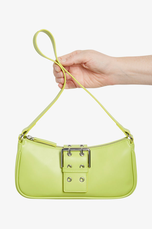 Monki Faux Leather Hand Bag With Buckle Lime Green