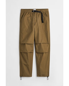 Relaxed Fit Belted Trousers Dark Khaki Green