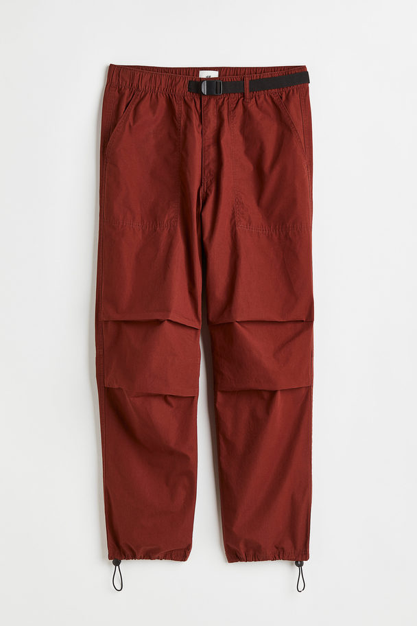 H&M Relaxed Fit Belted Trousers Rust Brown