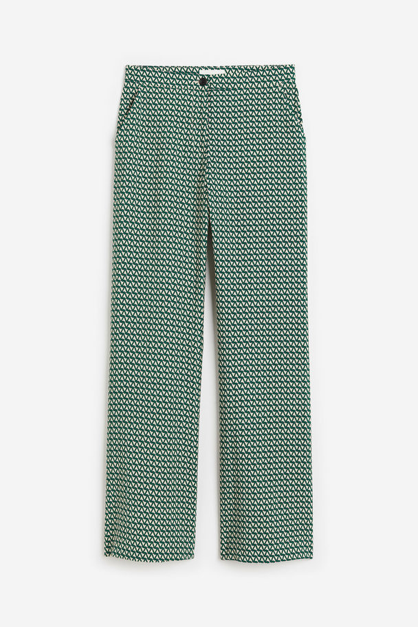 H&M Flared Trousers Dark Green/patterned