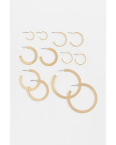 6 Pairs Hoop Earrings Gold-coloured