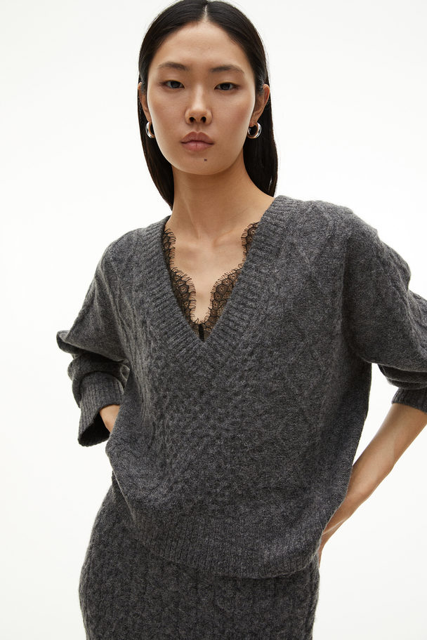 H&M Cable-knit Jumper Dark Grey Marl