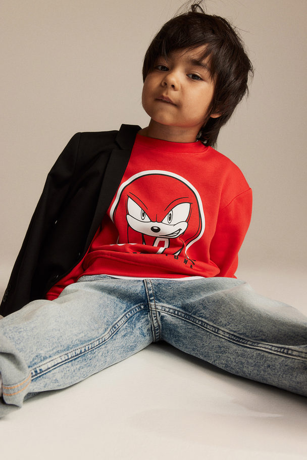 H&M Sweatshirt Med Tryk Rød/sonic The Hedgehog