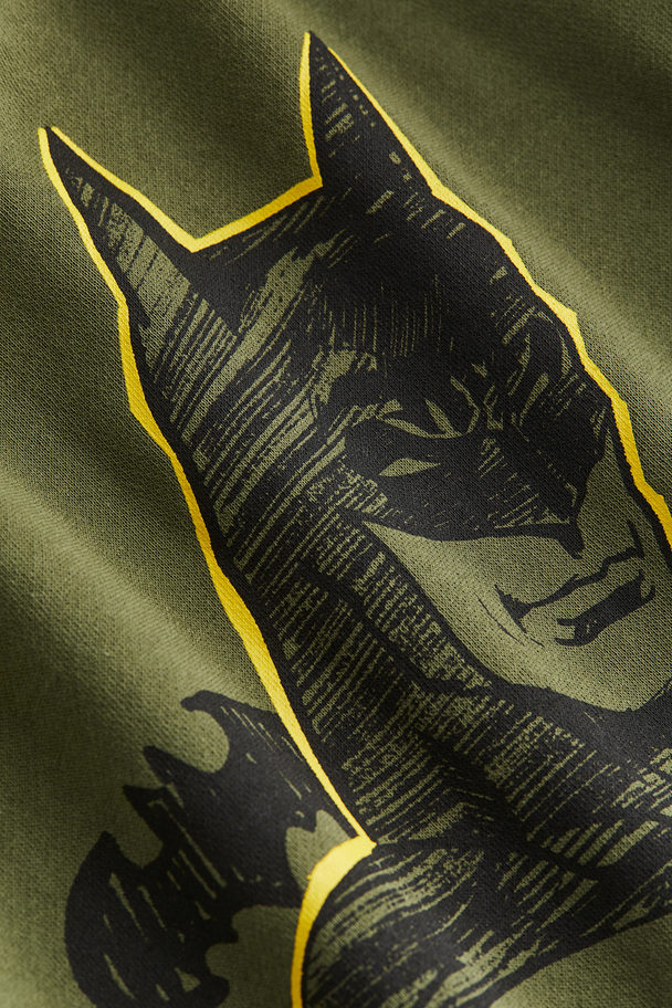 H&M Printed Sweatshirt Khaki Green/batman