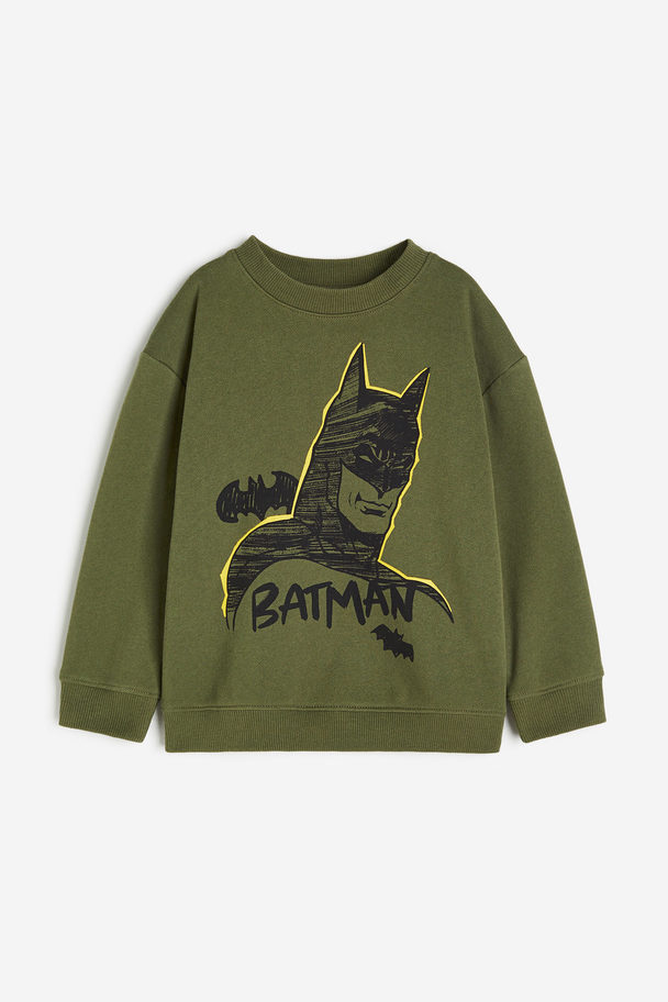 H&M Printed Sweatshirt Khaki Green/batman