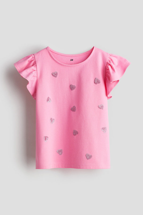 H&M Flutter-sleeved Top Pink/hearts