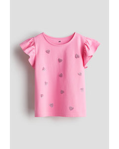 Top Met Volantmouwen Roze/hartjes