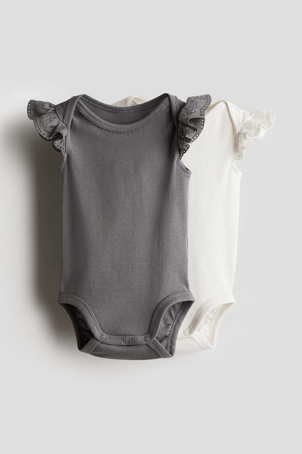 H&M 2-pack Cotton Jersey Bodysuits Dark Grey/white