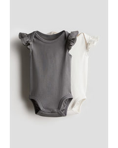 2-pack Cotton Jersey Bodysuits Dark Grey/white