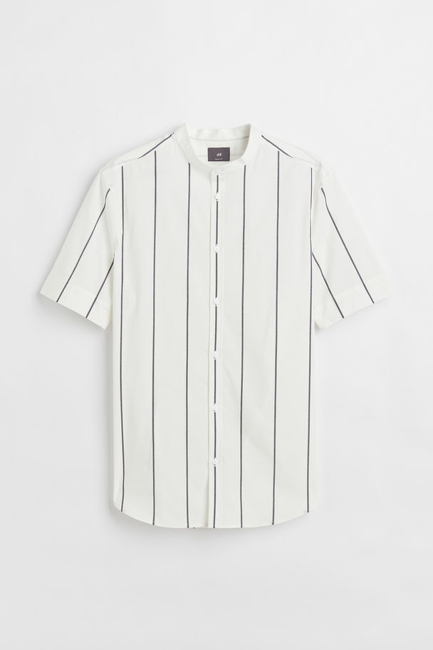 H&M Cotton Shirt Muscle Fit White/pinstriped