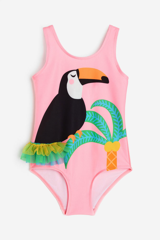 H&M Printed Swimsuit Light Pink/bird