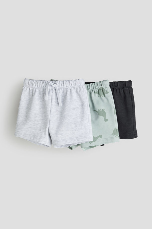 H&M Set Van 3 Sweatshorts Donkergrijs/lichtgroen