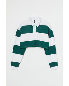 H&m+ Cropped Rugby Shirt Dark Green/striped