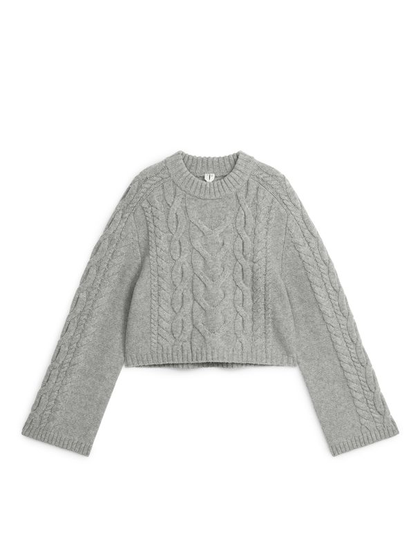 ARKET Cable-knit Cropped Jumper Grey Melange